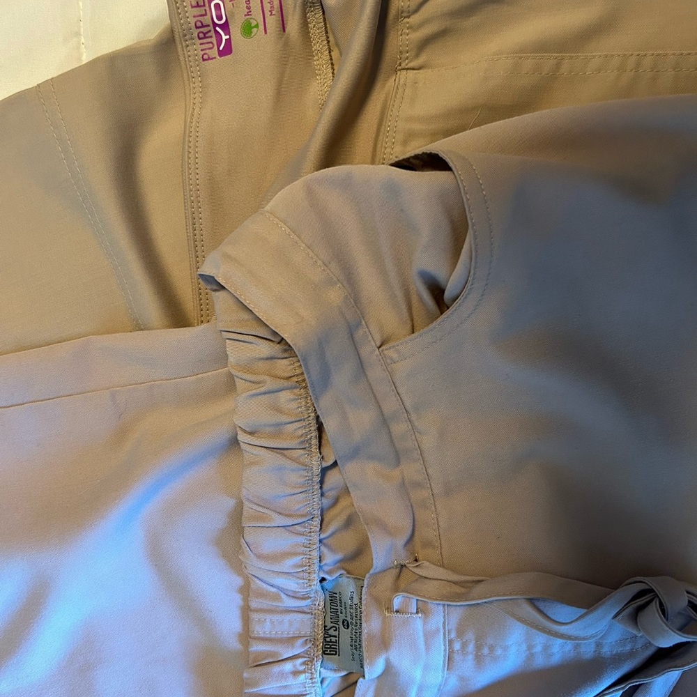 2 pairs of khaki/tan scrub pants